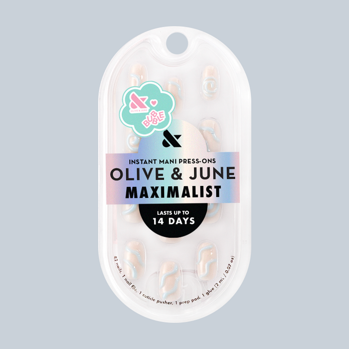 Puffy Swirls - Press-On | Short | Round with neutral base and raised puffy swirl design in clear packaging for at home mani