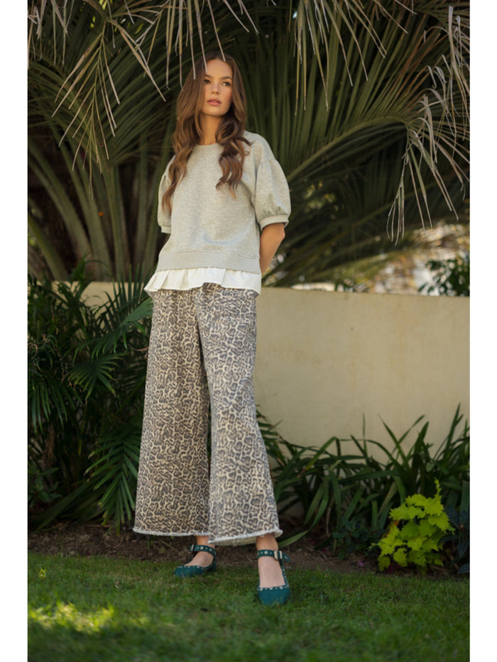 Pull on Leopard Denim Pant