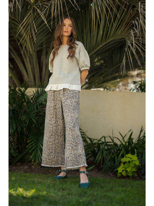 Pull on Leopard Denim Pant