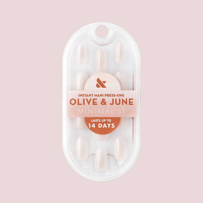 Pure White Syrup Gradient - Press-On | Medium | Oval showing packaged medium oval white gradient press-on false nails by Olive & June
