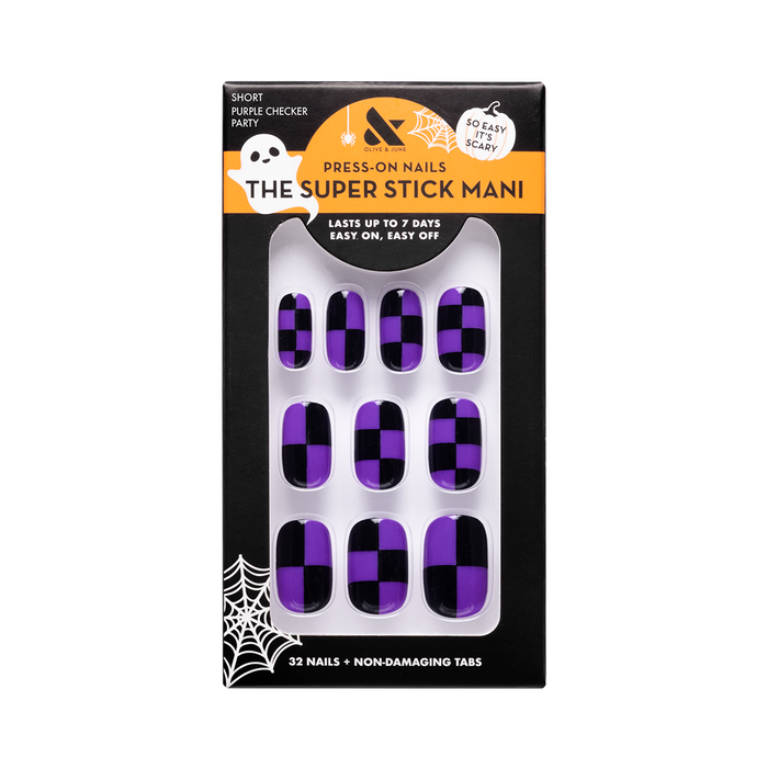 Purple Checker Party | Short | Squoval - Tab Press-On