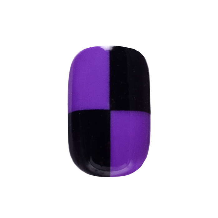 Purple Checker Party | Short | Squoval - Tab Press-On