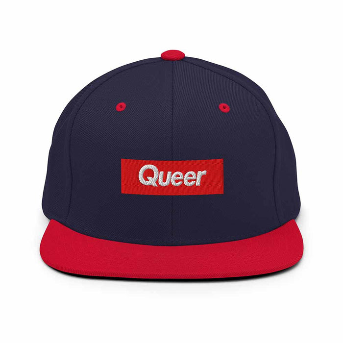 Queer Flatbill 6-Panel Snapback Hat navy and red
