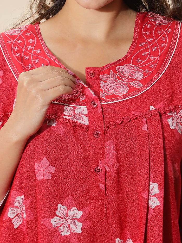 Stylish Fit Red Night dress for Women