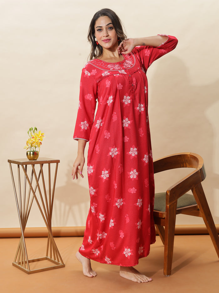 Stylish Fit Red Night dress for Women