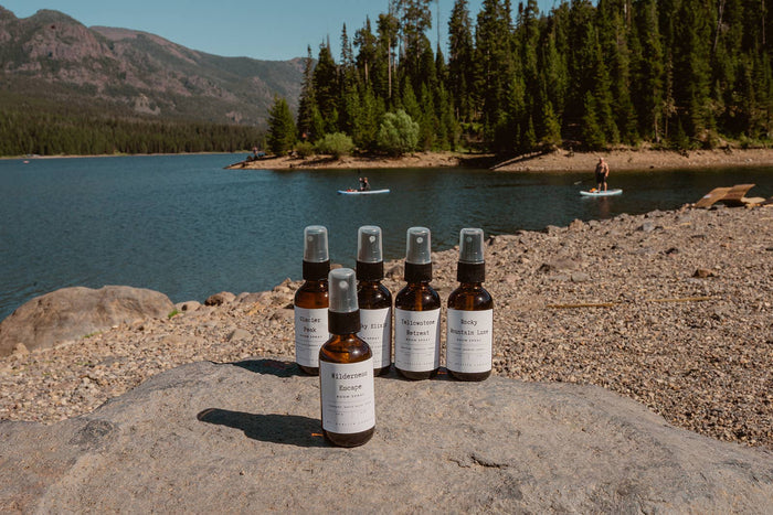 Hyalite & Co Montana Homestead room spray bottle with a sleek label, ready to freshen indoor spaces with natural fragrance.