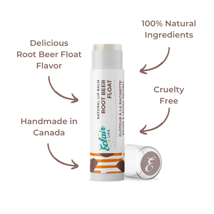 Lip balm tubes with text and arrows.