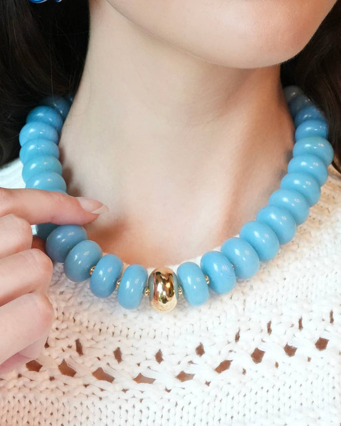 San Sebastian Beaded Resin Necklace: Light Blue