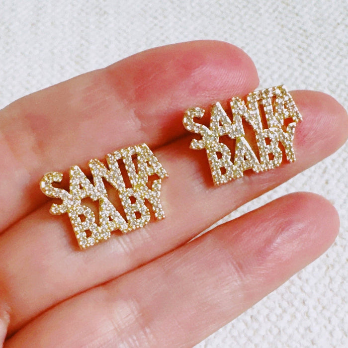 Ellison+Young Santa Baby crystal stud earrings featuring holiday-themed jewelry with sparkling crystal details
