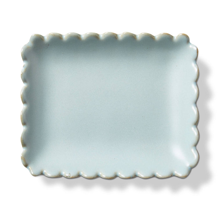 Scallop Rectangle Trinket Dish Light Blue Stoneware
