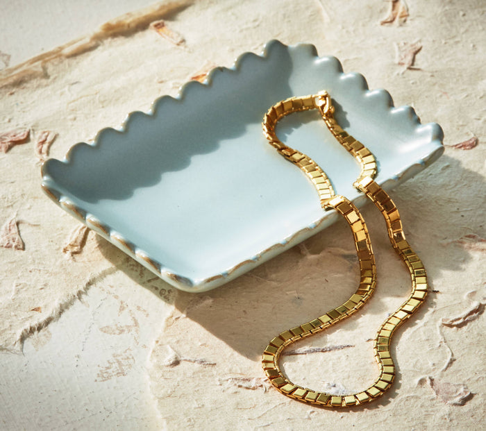 Scallop Rectangle Trinket Dish Light Blue Stoneware