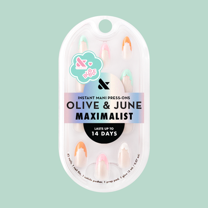 Scalloped French - Press-On | Medium | Almond with multi-color scallop tips in a medium almond shape for easy at-home manicure