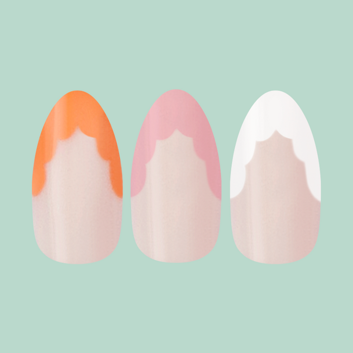 Scalloped French - Press-On | Medium | Almond nails with soft multi-color scallop tips for easy at-home manicure