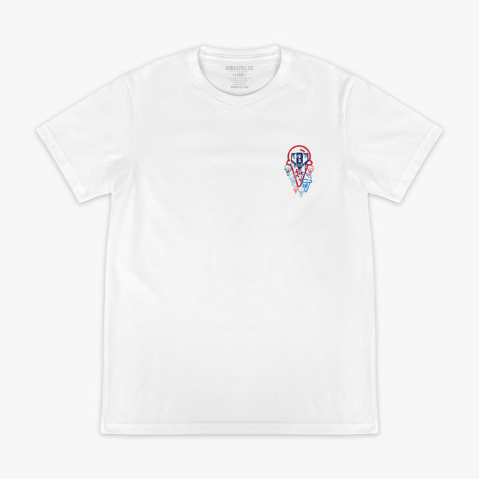 Baseball ice cream tee, red, white, and blue shirt