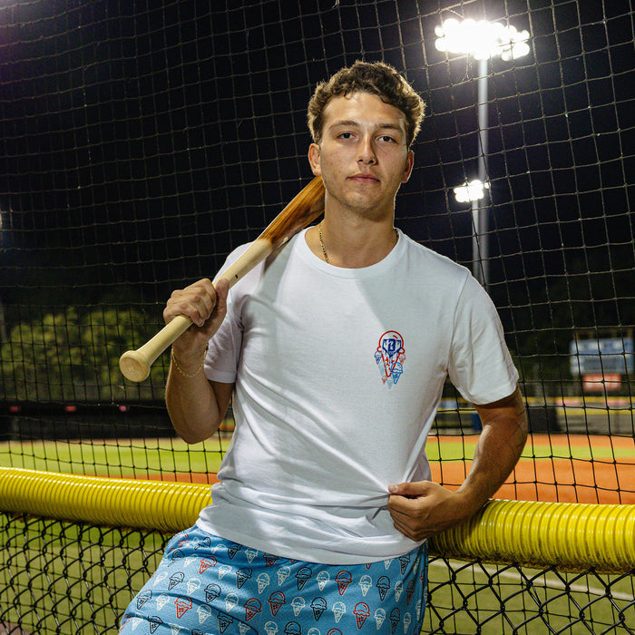 Ice cream graphic baseball white tee, patriotic red and blue Baseball Lifestyle