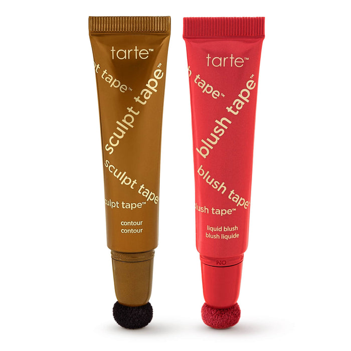 Two tarte blush tape products, one brown and one red, on a white background.