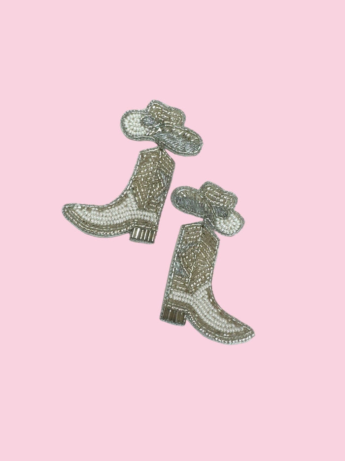 Silver beaded earrings by Camel Threads featuring intricate beadwork and dangle design, perfect for stylish accessories.