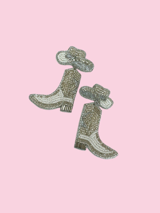 Silver beaded earrings by Camel Threads featuring intricate beadwork and dangle design, perfect for stylish accessories.