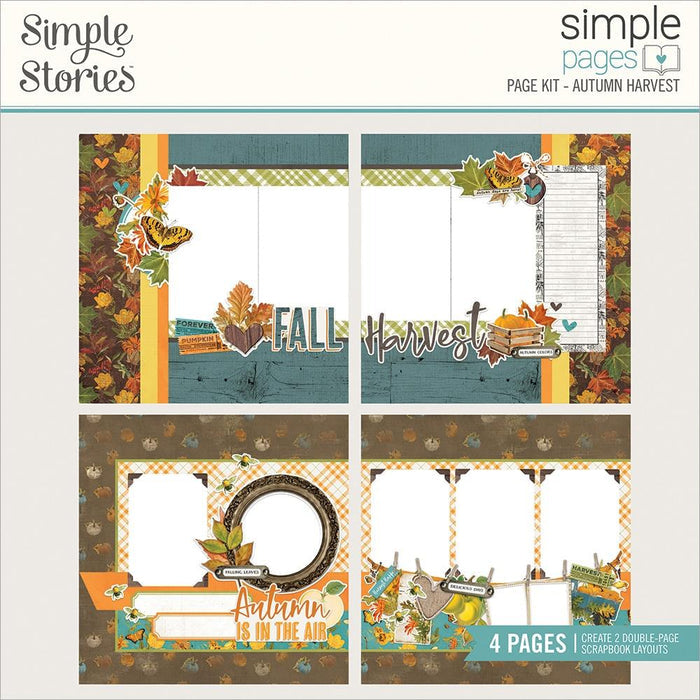 Simple Stories - Simple Pages Page Kit - Autumn Harvest - Country Harvest. This Kit includes (34) Chipboard Pieces, (66) Die-Cut Bits & Pieces, (4) 12x12 Cardstock Base Sheets and Complete Step-By-Step Instructions. Made in USA. Available at Embellish Away located in Bowmanville Ontario Canada.