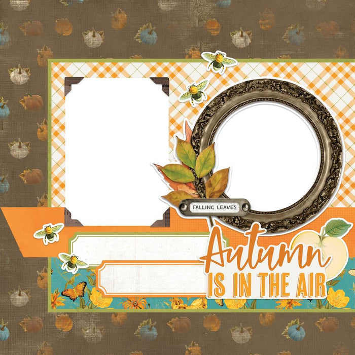 Simple Stories - Simple Pages Page Kit - Autumn Harvest - Country Harvest. This Kit includes (34) Chipboard Pieces, (66) Die-Cut Bits & Pieces, (4) 12x12 Cardstock Base Sheets and Complete Step-By-Step Instructions. Made in USA. Available at Embellish Away located in Bowmanville Ontario Canada.