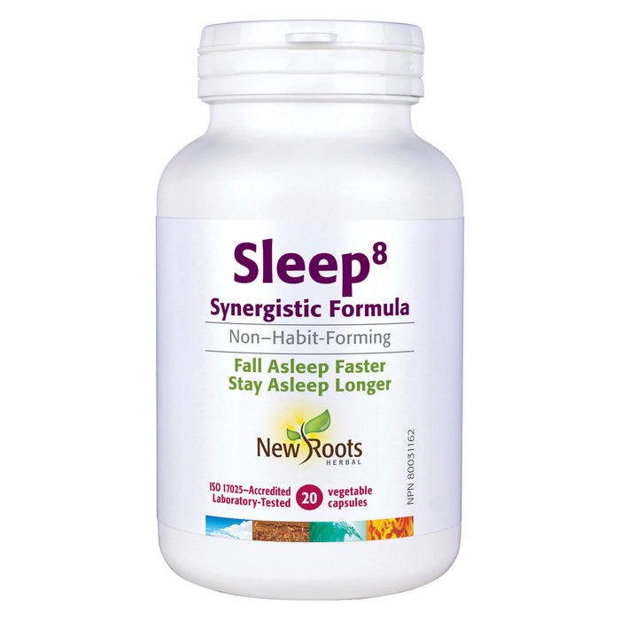 Bottle of New Roots Sleep⁸ 20 Vegetable Capsules