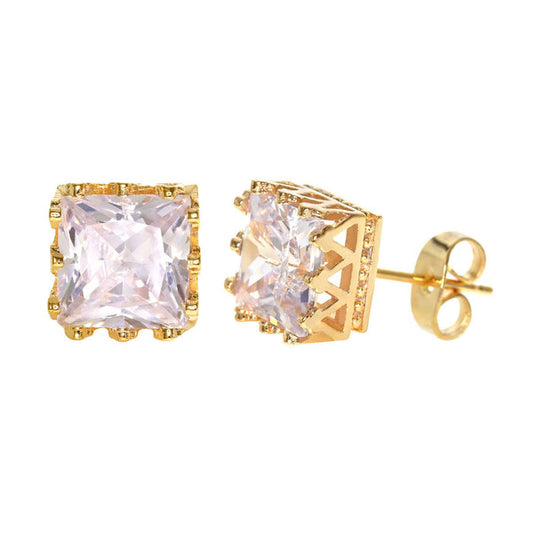 Square Cubic Zirconia Screw Back Earring Gold - ikatehouse
