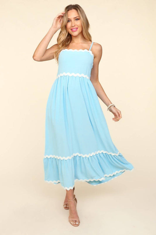 Square Neck Strap Adjust Fit and Flare Maxi :Light Blue