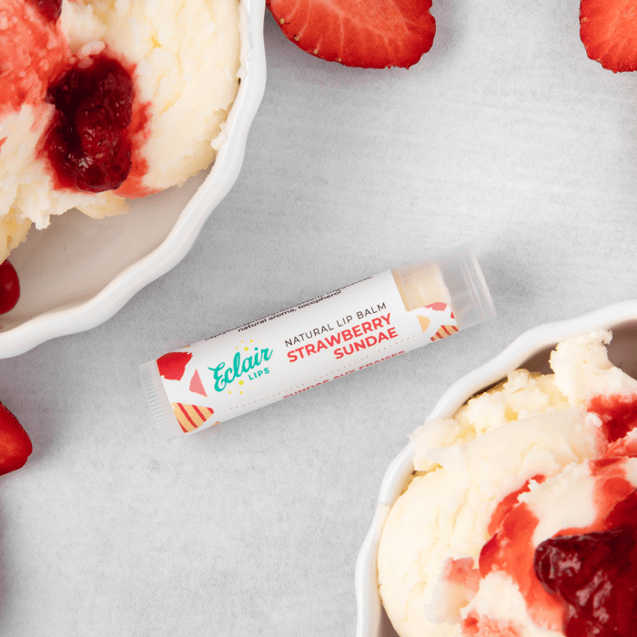 Eclair Life Strawberry Sundae lip balm with strawberry sundae