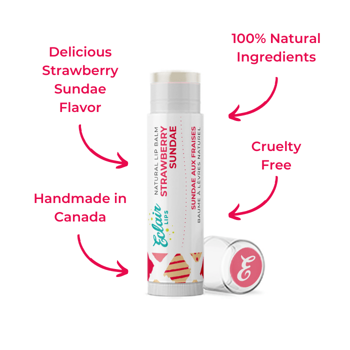 Eclair Lips Strawberry Sundae lip balm, 100% natural, cruelty-free.