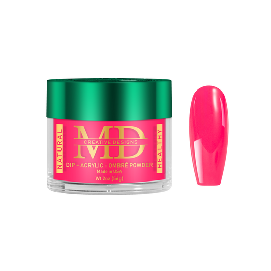 Jar of pink nail powder with a green lid and a pink nail tip color swatch on a white background