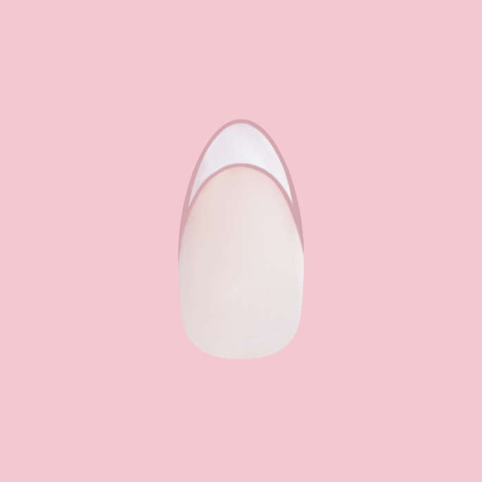Study Hall Open French - Press-On | Medium | Almond false nail with a classic pinky mauve outlined French tip manicure