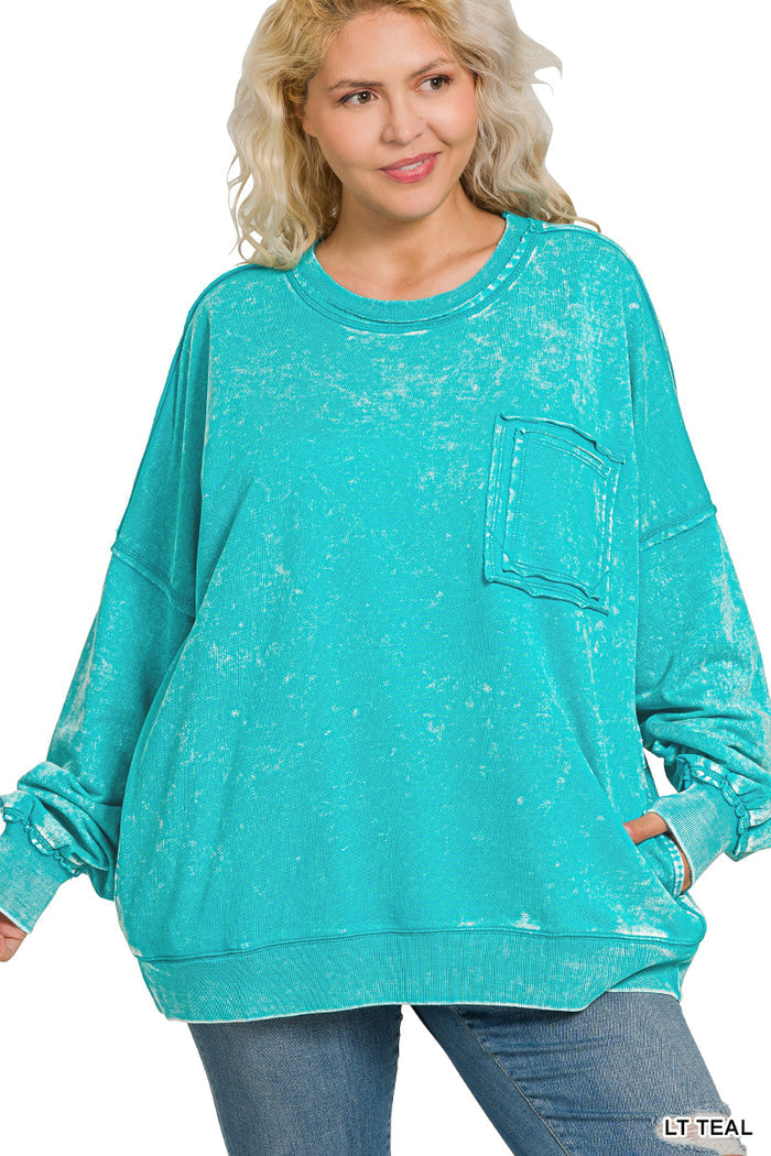 Teal Acid Wash Sweatshirt