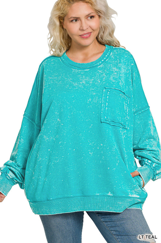 Teal Acid Wash Sweatshirt