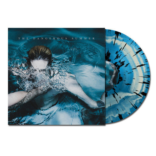 The Dangerous Summer self-titled album cover features a person submerged in blue water with bubbles by their face, paired with an exclusive blue and black splatter vinyl—ideal for fans of The Dangerous Summer.