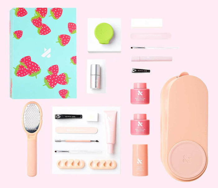 The Spring Complete System + Spring Polishes with nail care tools and quick dry polish for at home manicure and pedicure