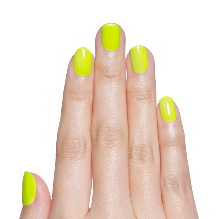 Time To Re-apply - Gel bright neon yellow green gel polish on natural nails for a vibrant and glossy mani look