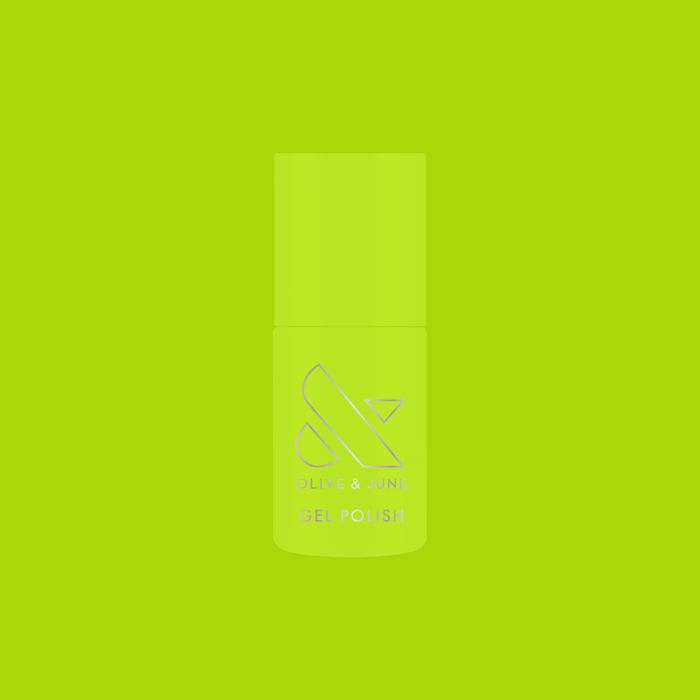 Time To Re-apply - Gel bright neon yellow green gel polish bottle on matching vibrant background for a bold mani look