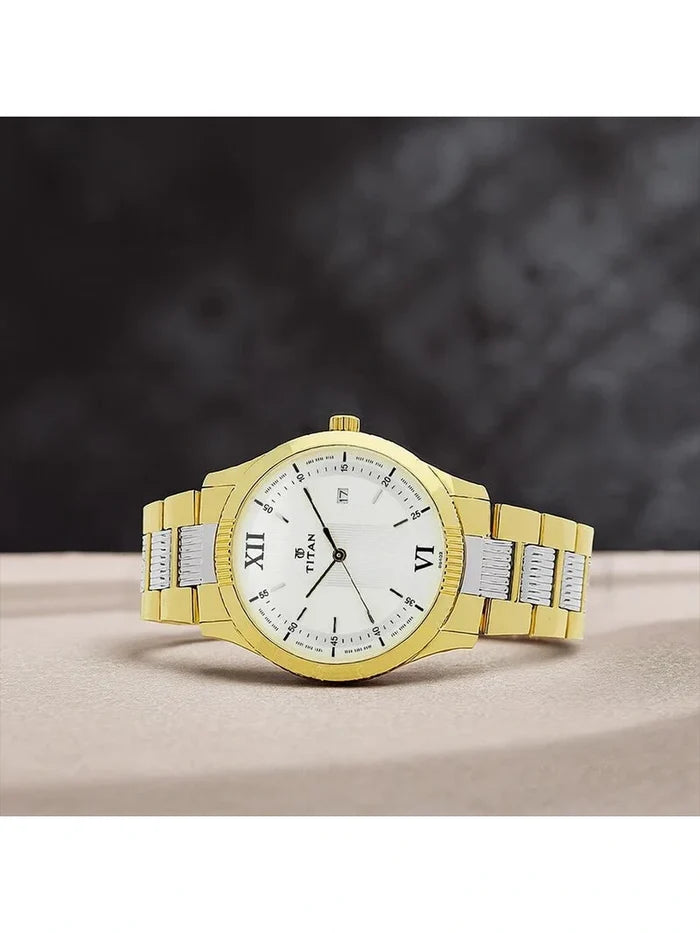 Titan Round White Dial Analog Watch - NU1739BM01
