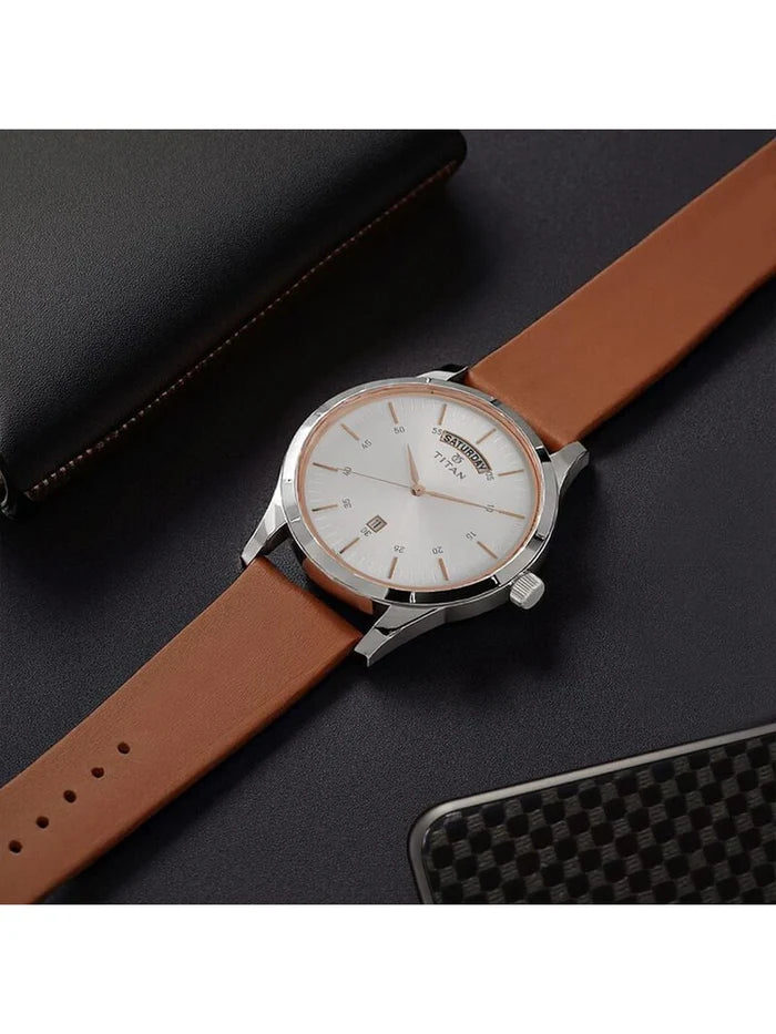 Titan Round White Dial Analog Watch - NU1767SL01
