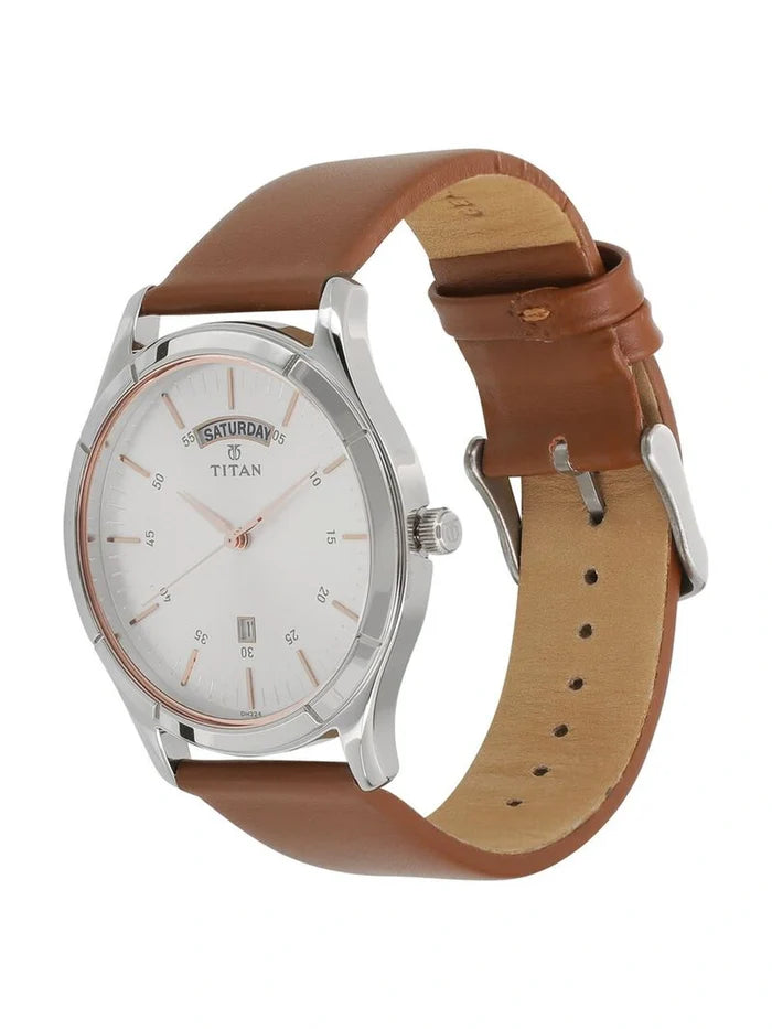 Titan Round White Dial Analog Watch - NU1767SL01