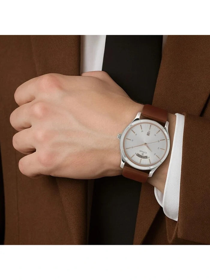 Titan Round White Dial Analog Watch - NU1767SL01