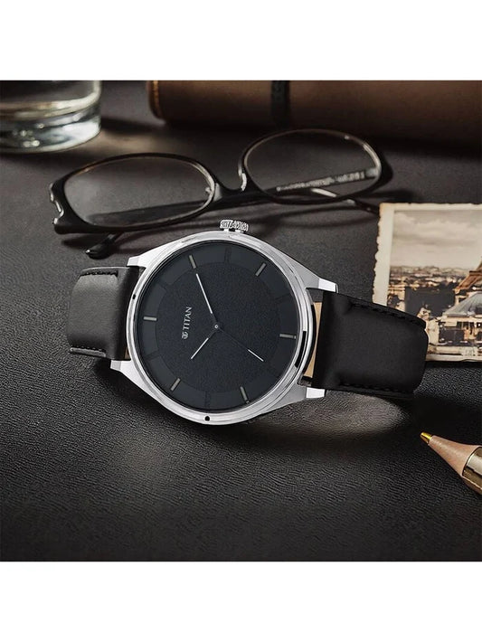 Titan Workwear Round Black Dial Analog Watch - NU1802SL11