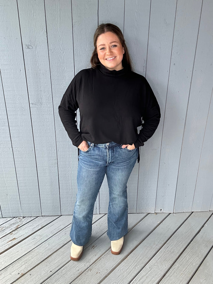 Tummy Control Vint Wash Cut Hem Flare Jean