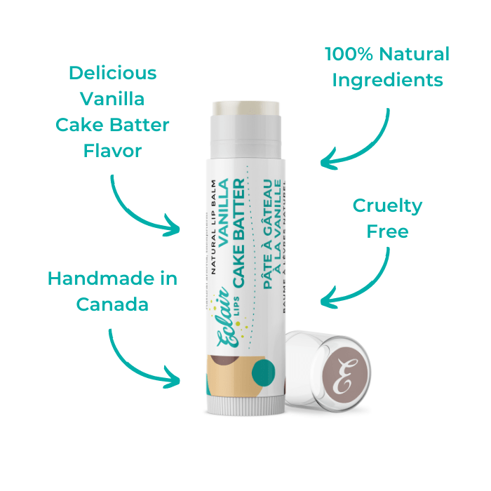 Lip balm tube with text and another lying down.