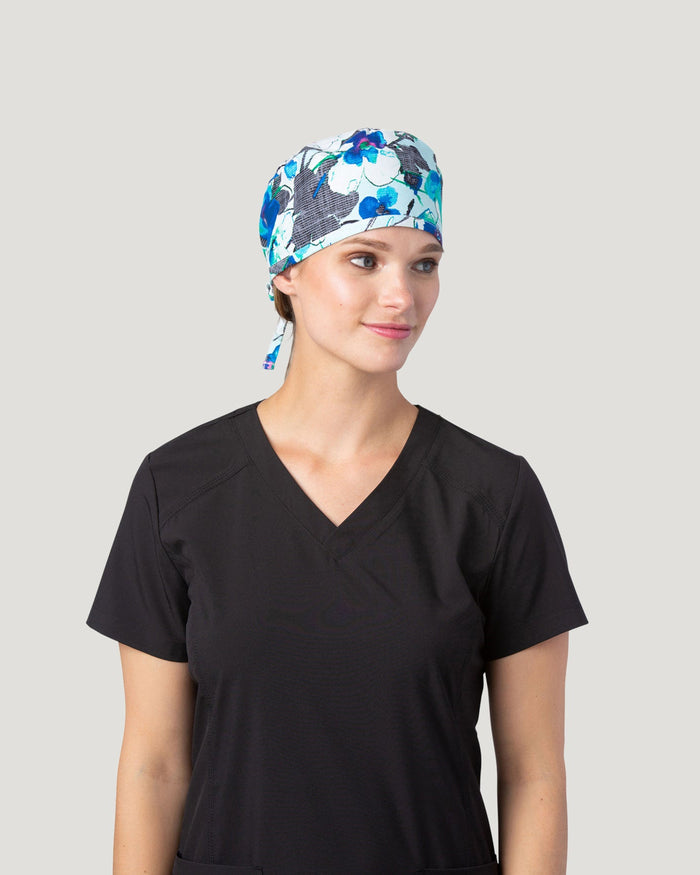 White Cross Fit Printed Scrub Cap
