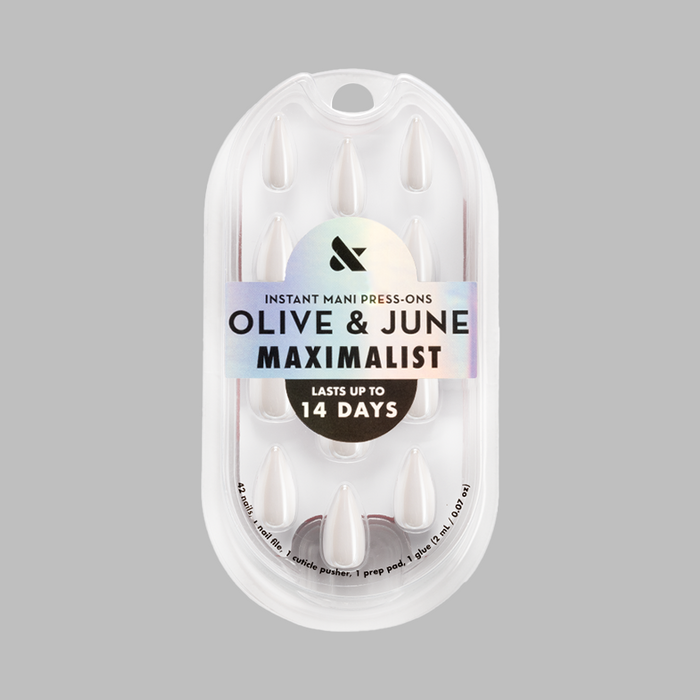 White Jelly Chrome - Press-On | Medium | Stiletto with milky sheer white and chrome shimmer for easy at-home manicure