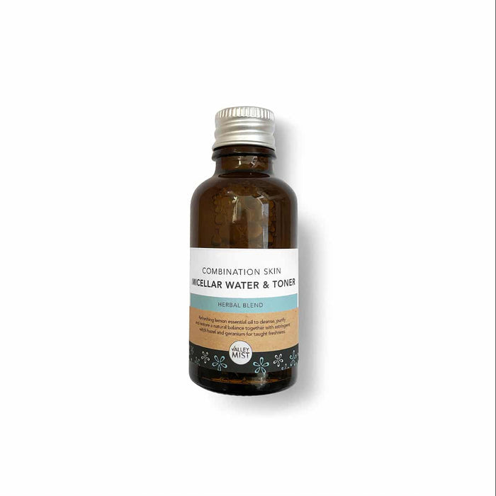 witch hazel toner for combination skin 30ml sized glass bottle on white background