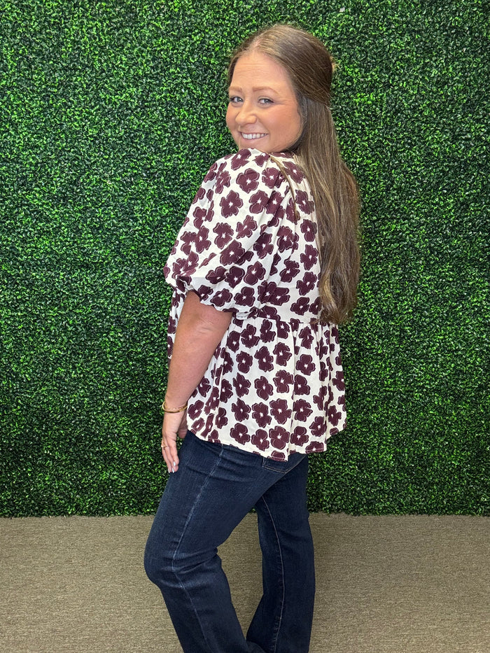 Woven peplum floral blouse