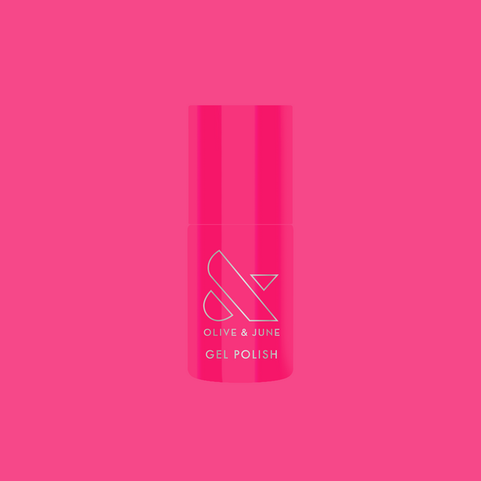 XOXO - Gel bottle shown in a bright hot pink shade for a bold, long-lasting at-home gel manicure by Olive and June