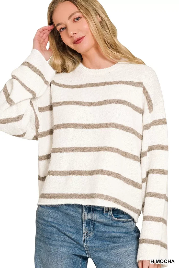 Zenana Wool Blend Striped Sweater
